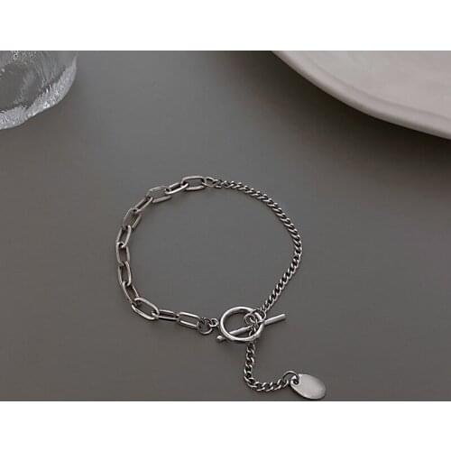 Origin Summer Minimalist Toggle Clasp Chunky Chain Bracelets for Women Girls Silver Color Metallic Hollow Bracelets Jewelry