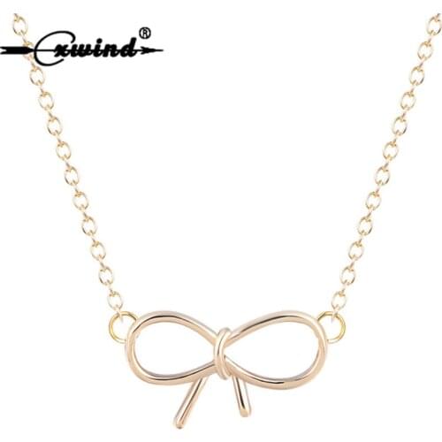 Cxwind New Bow-knot Chain Necklace Infinity Necklaces & Pendants Women Charm Cross Jewelry Christmas Gifts Collar Accessories