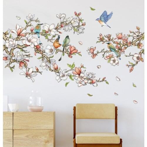 Living room Decor Wall Stickers Magnolia Lark Removable Wall Decals Bedroom Sofa Background Wall Sticker Home Decoration Murals