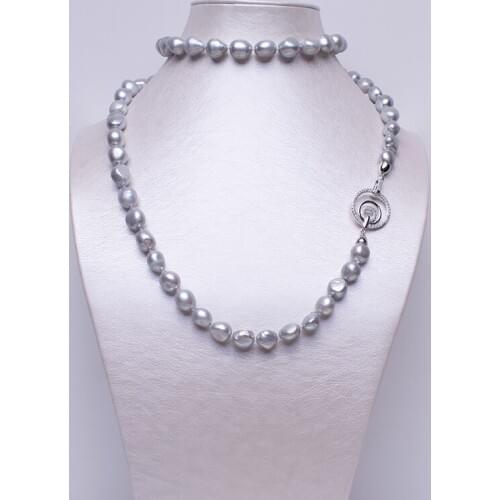 Baroque Pearl 90cm Long Necklace Grey Color Keshi Pearl Jewelry Gifts 10-12mm Pearl Sweater Chain Grey Color Women Gifts