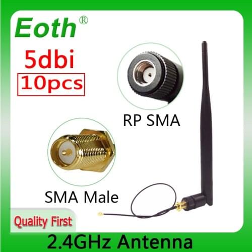 10pcs wholesale 2.4GHz Antenna wifi RP-SMA Connector 5dBi WiFi antena 2.4 ghz antenne+21cm RP SMA to ufl./ IPX 1.13 Pigtai cable