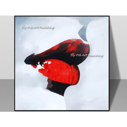 European hand-painted oil painting red lips with love background Paint Handmade Oil Painting Wall Art Picture Home Decor