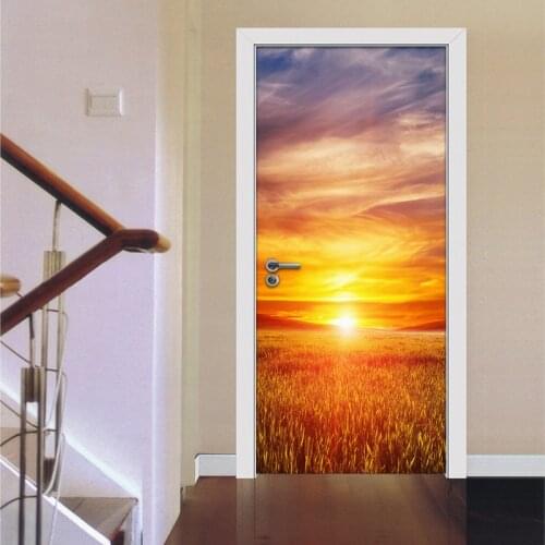 Golden Grassland Sunset Scenery Photo Backdrop Wall Paper 3D Nature Landscape Door Sticker PVC Mural Waterproof Vinyl Wallpaper