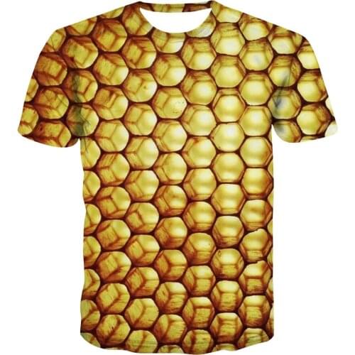 UNEY Honeycomb Shirt For Men Insect US Size Bee T Shirt 3D Pattern Short Sleeve Tops Floral Tees Honey Paint Plus Size Tee