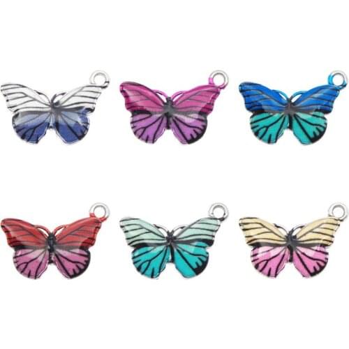 Julie Wang 6PCS Enamel Butterfly Charms Mixed Colors Alloy White K Tone Insect Pendant Bracelet Jewelry Making Accessory
