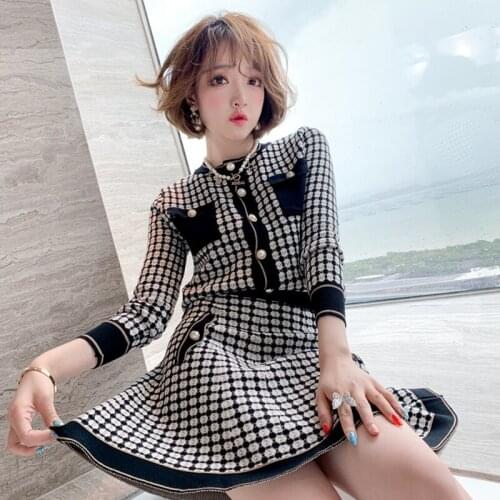 Professional suit women spring and autumn new fashion ladies temperament small fragrance knitted cardigan skirt two-piece suit