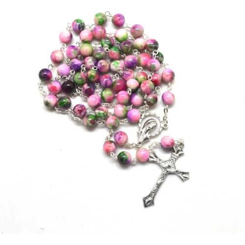 Colorful Flower Beads Rosary 8 mm Stone Beaded Necklace For Woman