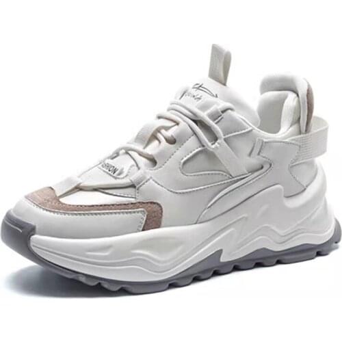 Women Girl Female Ladies Vulcanized Shoes Sneakers Sports Lace Up Mesh Genuine Leather Increase Breathable