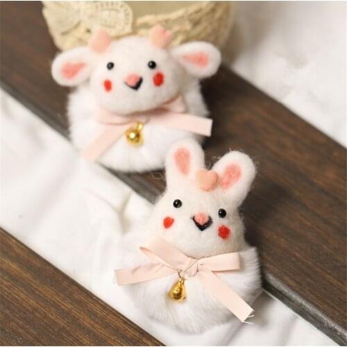Lolita Cute Soft Wool Felt Sheep Rabbit Christmas Brooch Hair Pin for Girls Hair Accessories B1579