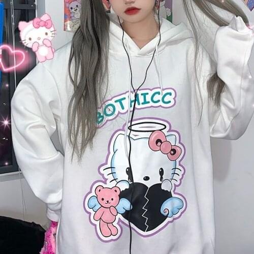 Cute Kawaii Cartoon Harajuku Lazy Cat Casual Loose Sweater Hoodie Women Winter Y2k Cotton Long-Sleeved Hoodie Pretty Women Ins