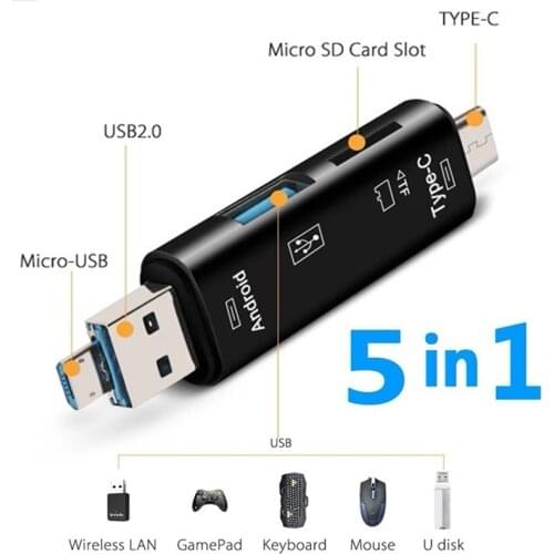 5 in 1 Multifunction Usb 3.0 Type C/Usb /Micro Usb/Tf Memory Card Reader OTG Card Reader Adapter Mobile Phone Accessories