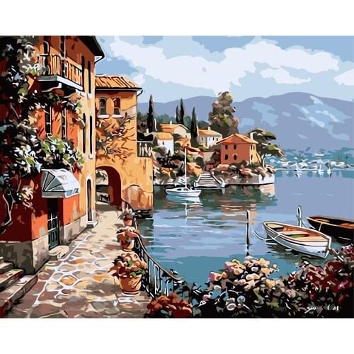 Frame Venice Resorts Seascape DIY Painting By Numbers Handpainted Oil Painting Home Wall Decor Artwork 40x50cm Wall Arts
