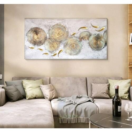 Mintura Wall Picture for Living Room Oil Paintings on Canvas Hand Painted Green and Gold Picture Office Decor Wall Art No Frame