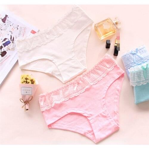 New Arrived 4Pcs/Lot Girl Panties Underwear Lace Briefs Cotton Lingerie Soft Comfortable Bowknot Cartoon Panty Wholesale C006-4