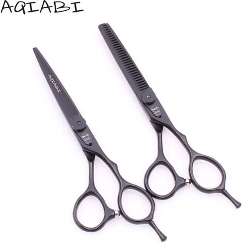 Professional Hairdressing Scissors 6" AQIABI JP 440C Black Barber Makas Hair Cutting Shears Thinning Shears Hair Scissors A9015