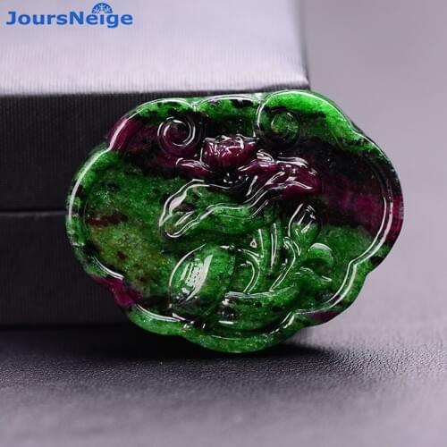 Wholesale Red and green treasure Natural Stone Pendants Necklace Lucky for Women Men Fine Carving Pendant Jewelry JoursNeige