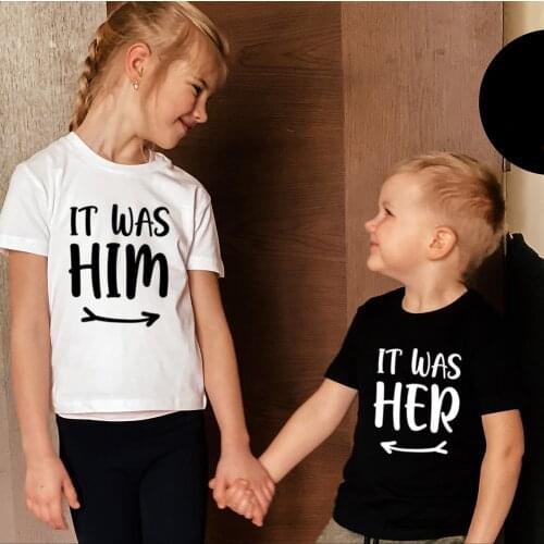 Brother Sister It Was Him/her Matching T-Shirts for Familie Kids Outfit Family Clothes Girls Boys Gifts Family Look Summer Tops