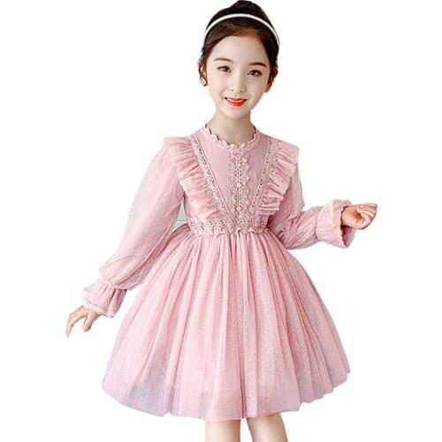 Girl Princess Dresses Mesh Girls Party Dress Kids Floral Pattern Kids Dress Lace Girls Clothing 6 8 10 12 14