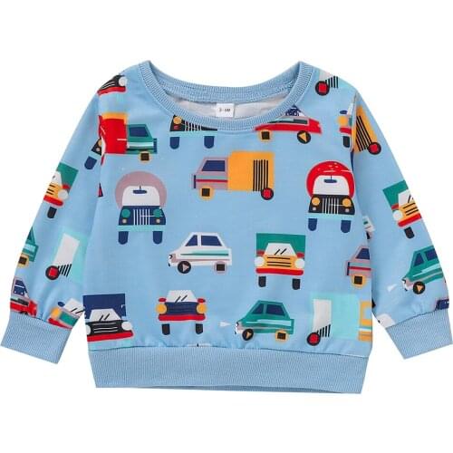 Baby Boy Girl Pullover Cartoon Excavator Print Kids Sweatshirt Children Casual Clothes Autumn Winter Spring Long Sleeve Hoodies