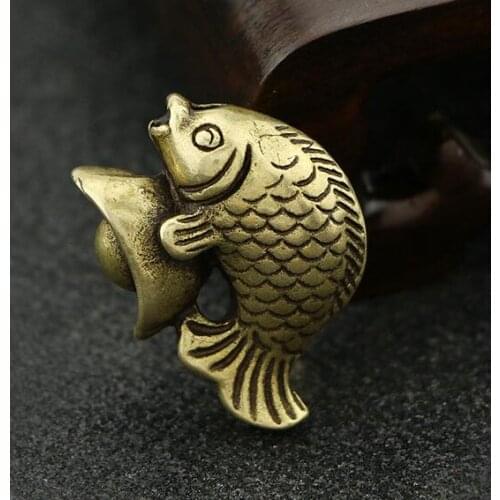 Pure Copper Sculpture Unique Creative Bronze Statue Yuanbao Fish Car Key Chain Pendant Handmade Wealth Pendant