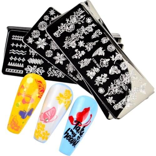 1PC Rectangle Nail Stamping Templates Flower Love Animal 10x4cm Stainless Steel Image Plates Polish Manicure Stencil
