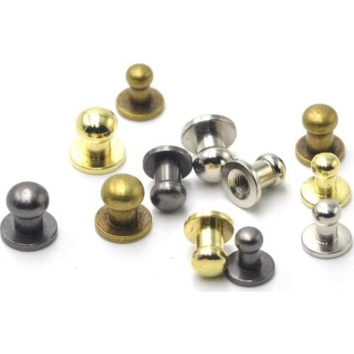 10Sets Brass Material Knob Screw Rivets Round Head Ball Post Studs Leather Belt Watchband Round Monk Head Rivets Spikes