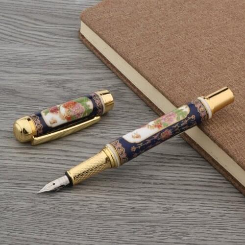 High quality Cloisonne Porcelain Penoy Flower Gold 0.7mm Fountain Pen ink pen calligraphy Office school supplies Writing new