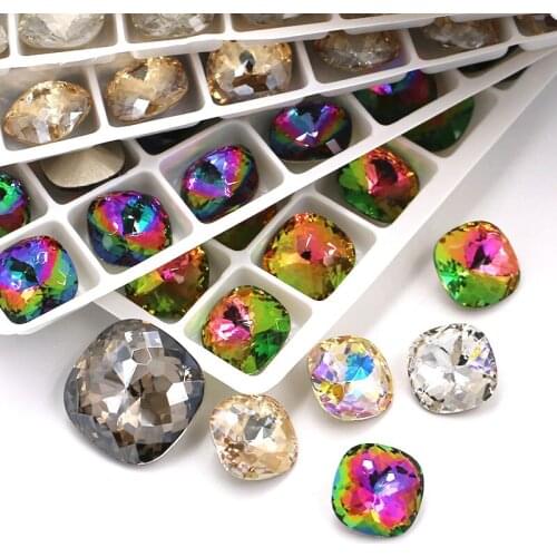 Jewelry Making 12mm 18mm High Quality Glass Crystal Fat Square Shape Steeple Surface Pointback Rhinestones For Handmade/Clothing