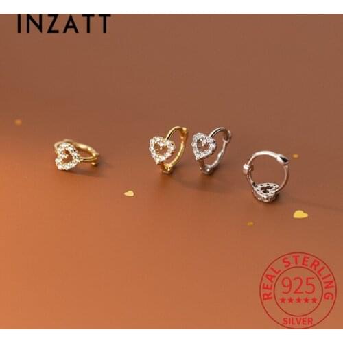 INZATT Real 925 Sterling Silver Hollow Zircon Heart Huggies Hoop Earrings For Women Cute Fine Jewelry Accessories Drop Shipping
