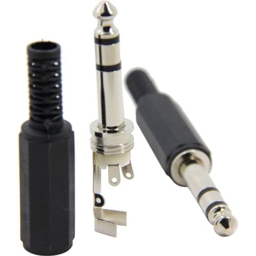 1/4" Stereo Phone Plug, Solder Type Cost-Effective Plastic 6.35mm TRS Connector with Shrinkle Tube for Patch Cables, XLR Cables