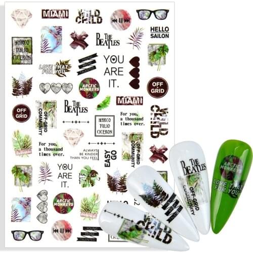 1pcs Geometric Nail Adhesive Sticker English Alphabet Sunglasses Hand-painted Diamonds DIY Manicure Design Nail Art Decals Foil