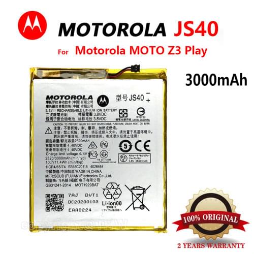 100% Original 3000mAh JS40 Battery For MOTOROLA Moto Z3 Play XT1929-1 XT1929-4 XT1929-5 XT1929-6 XT1929-8 Batterys