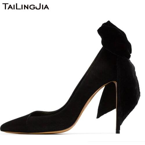 2018 Pumps Fashion Knotted Women Shoes Black Stilettos High Heel Slip On Shallow Wedding Party Pointed Toe Pumps Plus Size