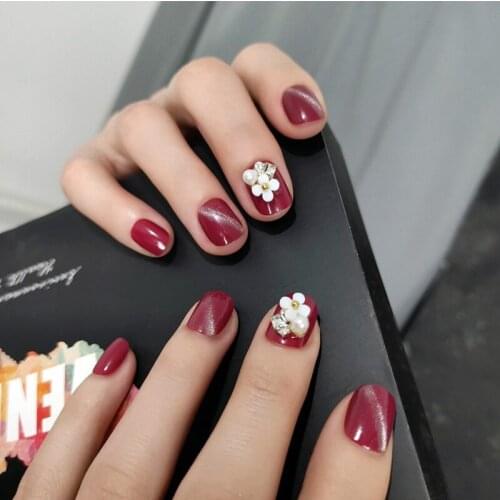 24pcs Small Flower Nail Patch Rhinestone Inlaid Glue Type Removable Short Paragraph Fashion Manicure Fake Nail Patch
