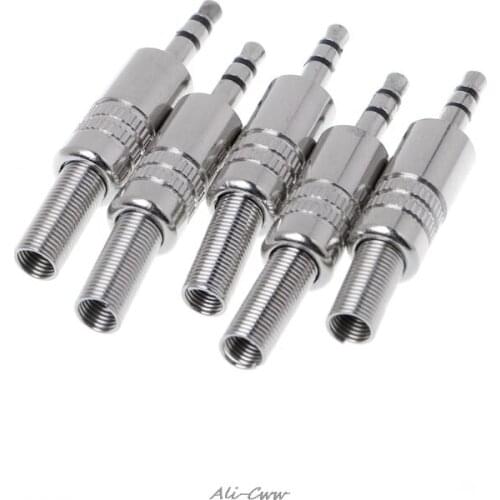 3.5mm 5 pcs 3-Pole Stereo Metal Plug Connector 3.5 Plug & Jack Adapter With Soldering Wire Terminals 3.5mm Stereo Plug
