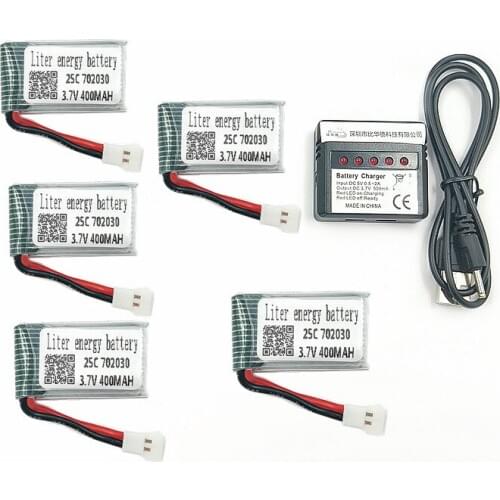 5pcs 3.7V 400mAh 702030 25C For Eachine E55 FQ777 FQ17W Battery With 1 to 5 Charger Cable For RC Quadcopter Spare Part