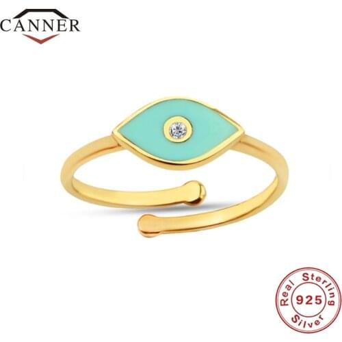 CANNER 925 Sterling Silver Fashion Trendy Eye Open Rings for Women Gold Plated Ring Engagement Jewelry Anniversary Anillos Mujer