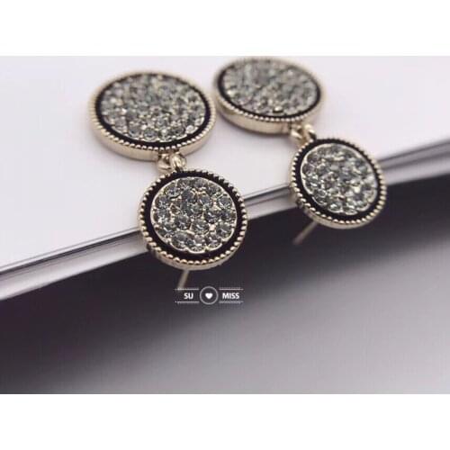 Free Ship New Fashion Stud Earrings Black Enamel Crystal Stone Geometric Earrings Round Design Jewelry Brincos for Party Earring