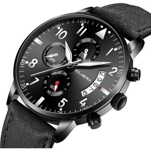 CUENA Sport Chronograph Fashion Watches Men Fashion Leather Waterproof Top Luxury Brand Quartz Watch Business Gift Clock Saat