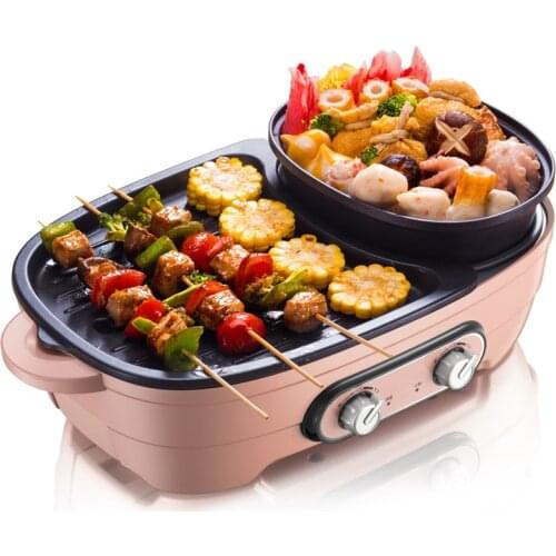 Household Electric Grill Pan Non-stick Pan Barbecue Hot Pot Machine Electric Grill Pot Temperature Adjustable Griddle DKL-C15A2
