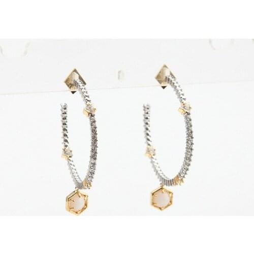 European and American fashion jewelry AB inlaid with zircon full diamond semicircle C-type temperament Earrings