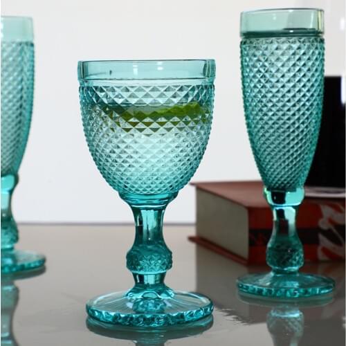 European Embossed Color Goblet Juice Cup Restaurant Hotel Creative Ice Cream Goblet Champagne 150/300ML Cup Mug Dropshipping