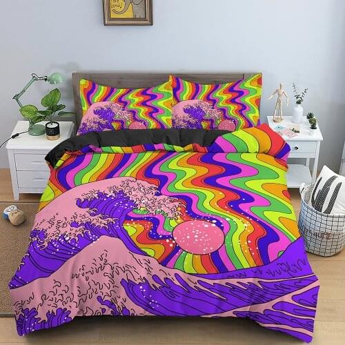 Retro Style Duvet Cover Queen Wave Pattern Bedding Set with Zipper Abstract Soft Microfiber Comforter Quilt Cover Home Textiles