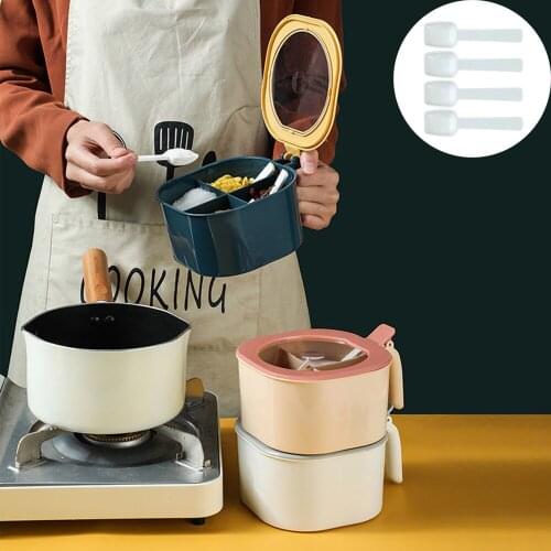 Four Grid Seasoning Box Salt Jar Storage Box Kitchen Organizer Solid Seasoning Containers Organization Kitchen Supplies