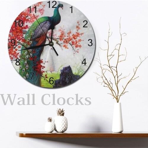 Butterflies Pattern Round Wall-Clocks Decor Numeral Digital Dial Mute Silent Digital Clocks Battery Operated Clocks for Bedroom
