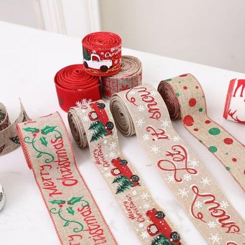 2M/Roll DIY Christmas Linen Ribbon Printed Polka Dot Ribbon Christmas Tree Ornaments Ribbon Christmas Ornaments New Year Decor