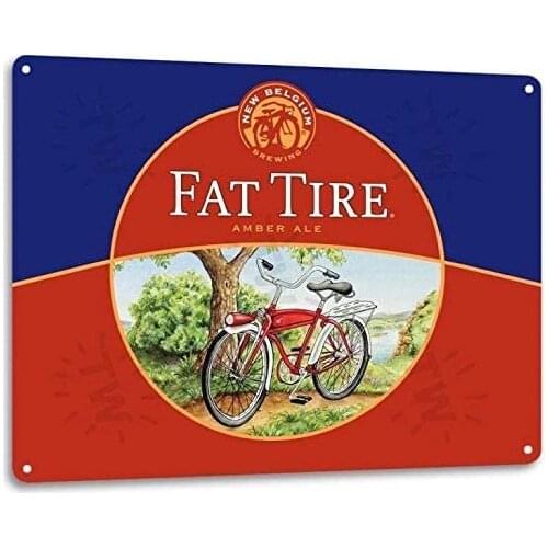 Fat Tire Craft Beer Logo New Belgium Bar Pub Man Cave Wall Decor Metal Tin Sign 8x12in