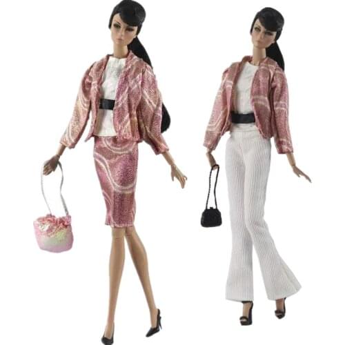 Fashion Pink 1/6 BJD Doll Clothes for Barbie Clothes Outfits Set Coat Jacket Shirt Skirt Pants Bag 11.5" Dolls Accessories Toys