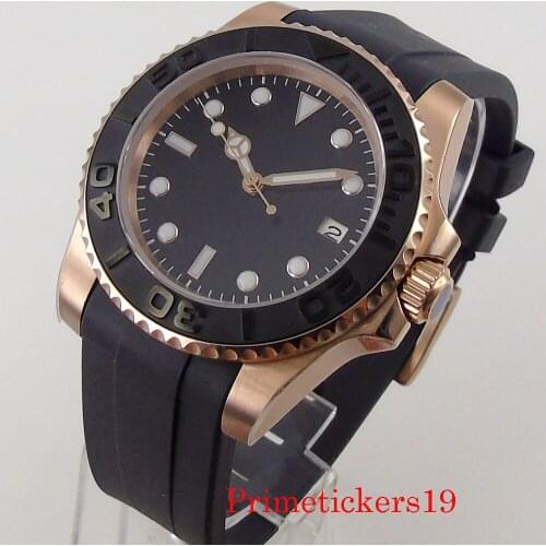 40mm Bliger Sterile Rose Gold Plated Japan NH35 MIYOTA 8215 Automatic Men Watches Sapphire Crystal Rotating Bezel Rubber Strap