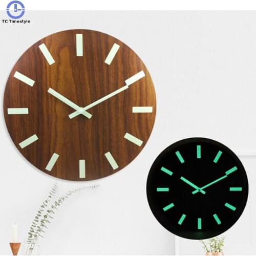 Wall Clock 12Inch Luminous Silent Quartz Home Decoration Living Room Hanging Wood Minimalist Watch Glow Dark Simple Nordic